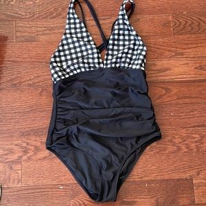 Black and white checkered one piece swimsuit